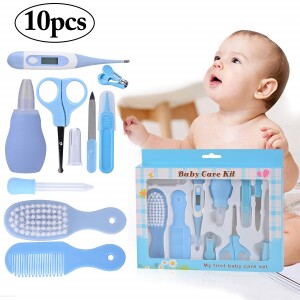 10 Pcs Baby Grooming, Healthcare Kit Newborn Care Accessories,Nail Clipper Scissors Hair Comb Brush Nose Cleaner Toddler