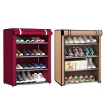 Shoe Rack Multilayer Simple Shoe Cabinet Space Saving, Dustproof Storage Organizer with Fabric Cover, Entryway Shoe Rack