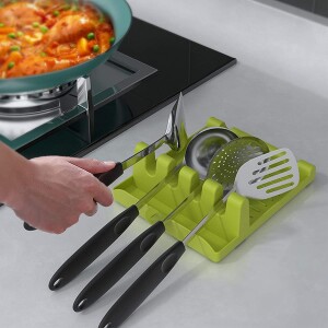 Spatula & Pot Lid Holder, Multifunction Kitchen Utensil, Ladle, Spoon, Tongs Rest for Stove Top with Drip Pad Stand Rack
