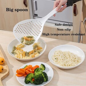 Silicone Large Scoop Colander Strainer, Slotted Pasta Spoon, Skimmer Scoop with Handle Food Drain Shovel For Cooking