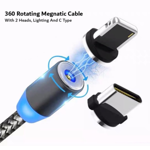 Magnetic Charging Cable, 360° Rotating Phone Charger Cable With LED Light, Compatible With iPhone & Type C Device