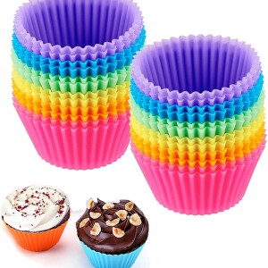 Pack of 12 Silicone Baking Cups, Reusable & Non-stick Muffin Cupcake Liners, Multicolor Cupcake, Candies Wrapper