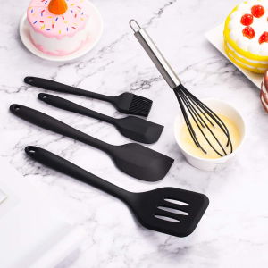 5 PC Silicone Cooking Utensils, Non-stick Heat Resistant Silicone Cookware with Turner, Whisk, Brush, Spatula. Durable Baking Kitchen Tools Set