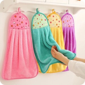 Hanging Hand Towel for Kitchen and Bathroom, Coral Velvet Ultra Absorbent,Fast Drying Microfiber Towel with Hanging Loop