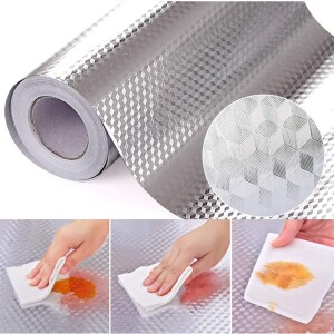 Kitchen Oil & Water Proof Sticker,Self Adhesive Backsplash, Shelf Liner Wallpaper Heat Resistant Aluminum Foil 60x300 CM