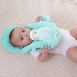 Multifunctional Portable Baby Breast &  Self-Feeding Lounger, Baby Bottle Holder Infant Nursing Pillows (Light Blue)